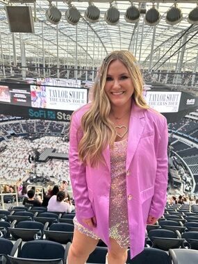 Both pieces! Bright Pink Oversized Blazer Jacket and sparkly dress